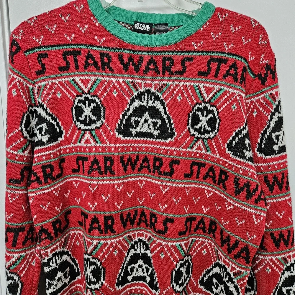 Star Wars Ugly Christmas Sweater Adult Medium Darth Vader Red Green White EUC‎